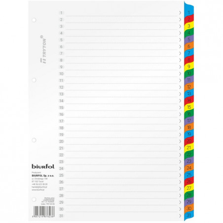 Przekładki kartonowe Biurfol A4 1-31 numeryczne