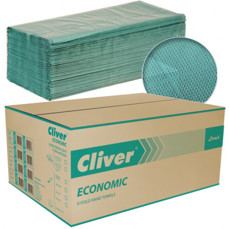 Ręczniki składane Cliver Economic V-Fold 1w makulatura zielone (20x200