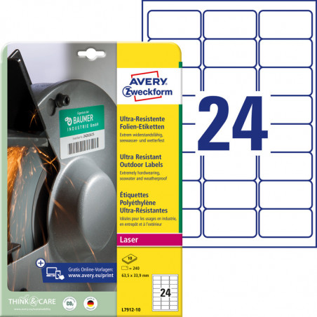 ETYKIETY A4 AVERY 63,5*33,9mm POLIETYLEN BIAŁE (10)