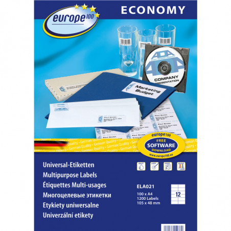 Etykiety Europe100 A4 105x48mm białe (100)