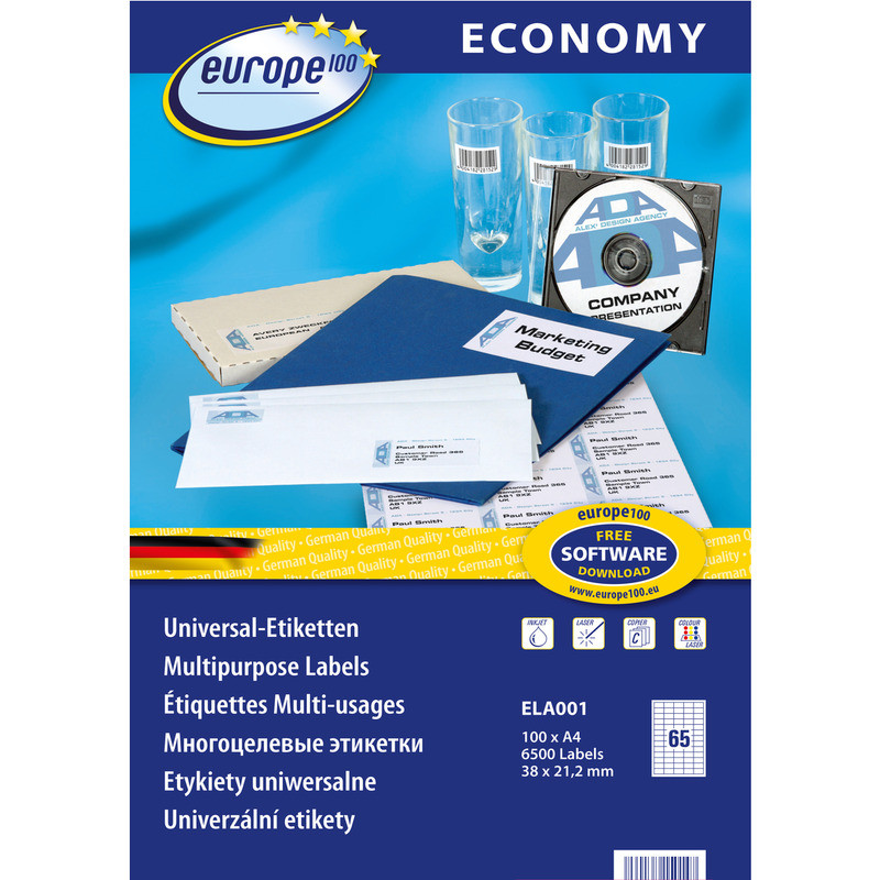 Etykiety Europe100 A4 38x21.2mm białe (100)