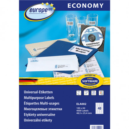 Etykiety Europe100 A4 48.5x25.4mm białe (100)
