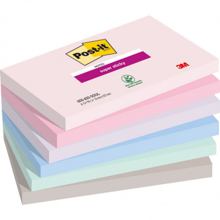 Karteczki Post-it Super Sticky 76x127mm (655-6SS-SOUL) 6 kolorów (6x90