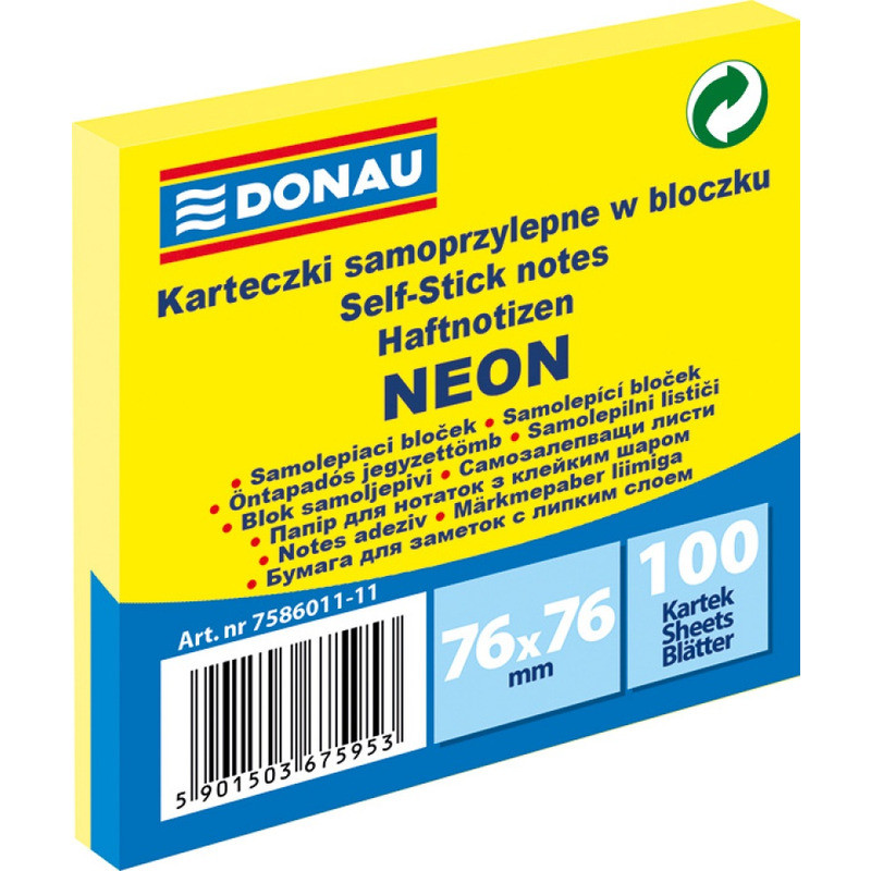 Karteczki Donau 76x76mm neon żółte (100)