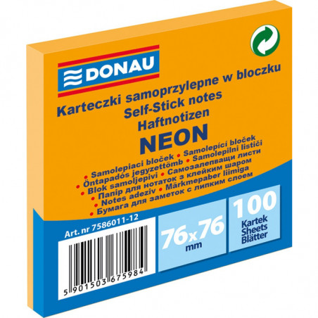 Karteczki Donau 76x76mm neon pomarańczowe (100)