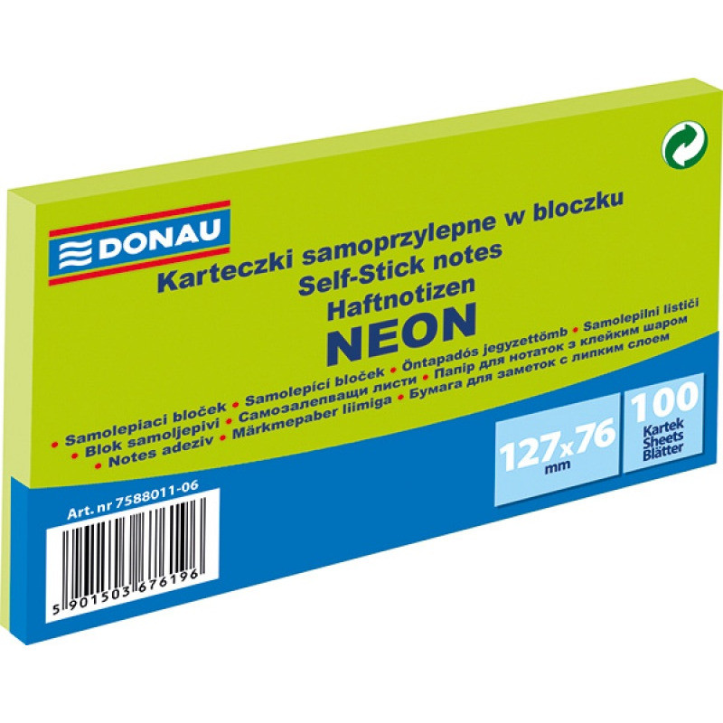 Karteczki Donau 127x76mm neon zielone (100)