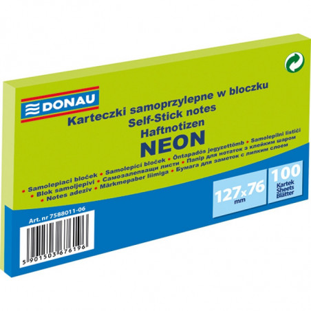 Karteczki Donau 127x76mm neon zielone (100)