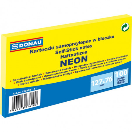 Karteczki Donau 127x76mm neon żółte (100)