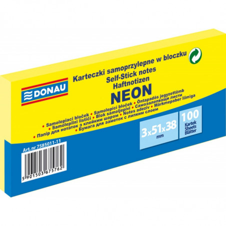 Karteczki Donau 38x51mm neon żółte (3x100)