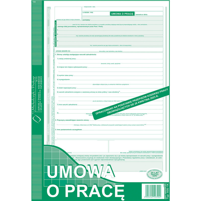 Umowa o pracę A4 (o+1k)