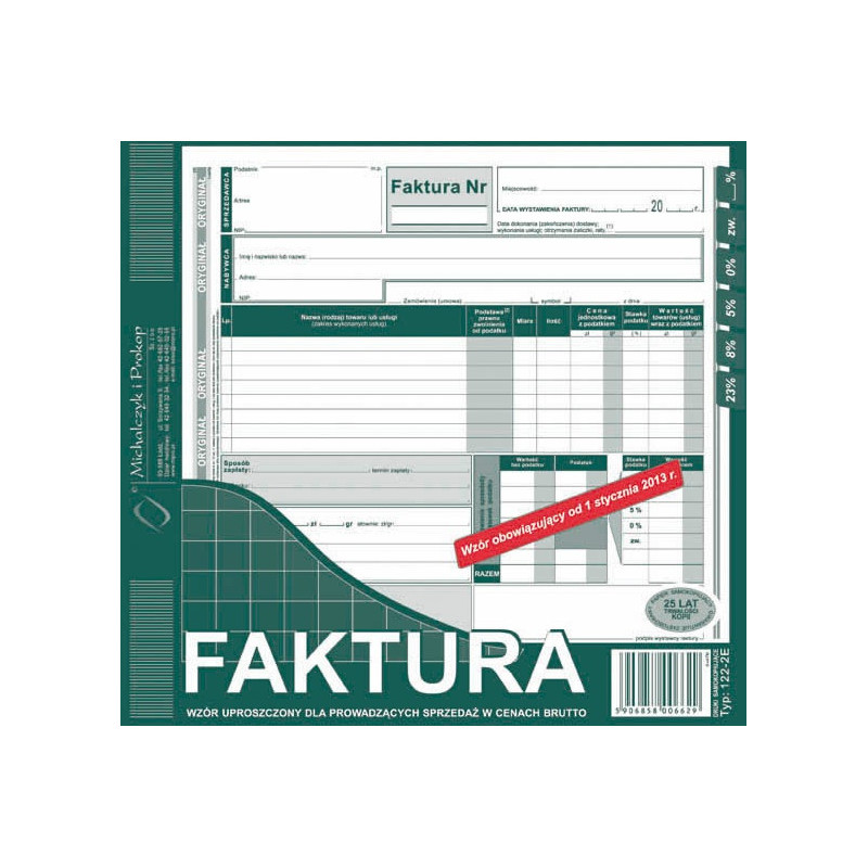 FAKTURA BRUTTO (UPROSZCZONA) 2/3 A4 (O+1K)