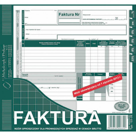 FAKTURA BRUTTO (UPROSZCZONA) 2/3 A4 (O+1K)