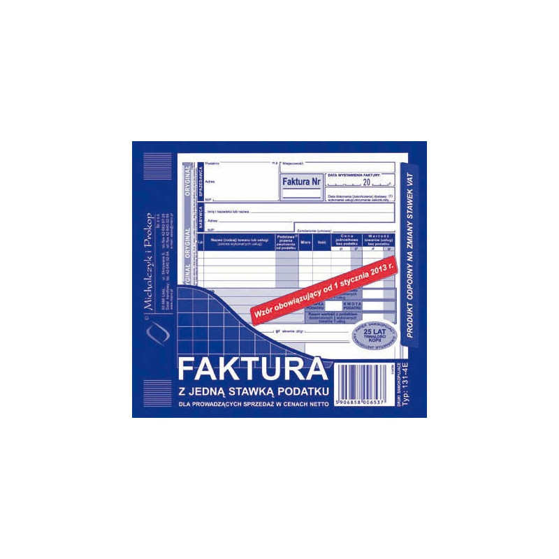FAKTURA NETTO (1 STAWKA VAT) 2/3 A5 (O+1K)