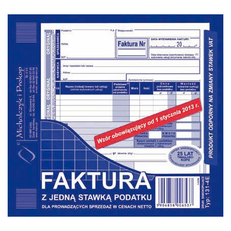 FAKTURA NETTO (1 STAWKA VAT) 2/3 A5 (O+1K)