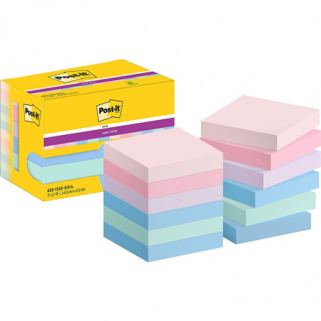 Karteczki Post-it Super Sticky 47.6x47.6mm (622-12SS-SOUL) pastelowe (