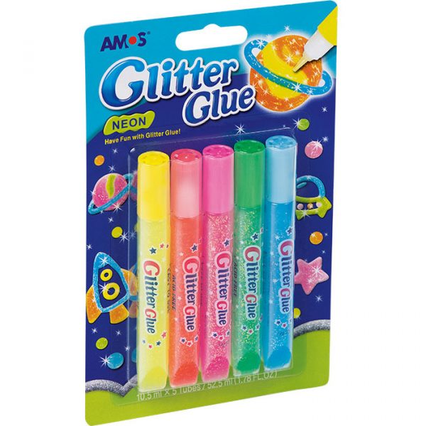 KLEJ Z BROKATEM AMOS 10,5ml*5 KOLORÓW