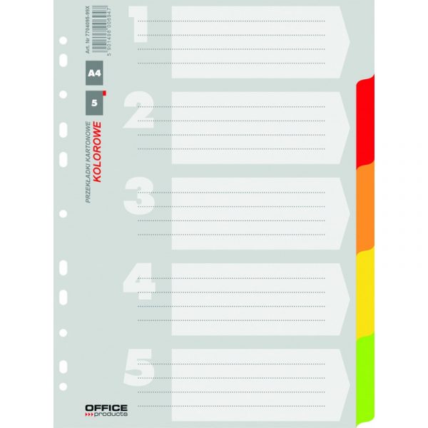 Przekładki kartonowe Office Products A4 5 kolorów