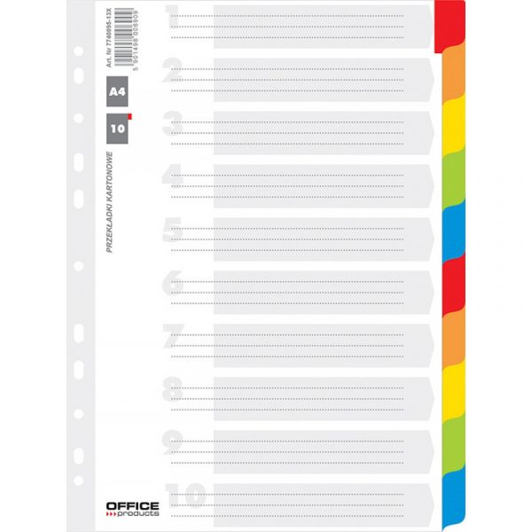 Przekładki kartonowe Office Products A4 10 kolorów