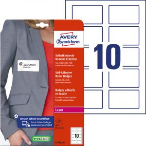 Identyfikatory samoprzylepne Avery Zweckform 80x50mm białe (20)