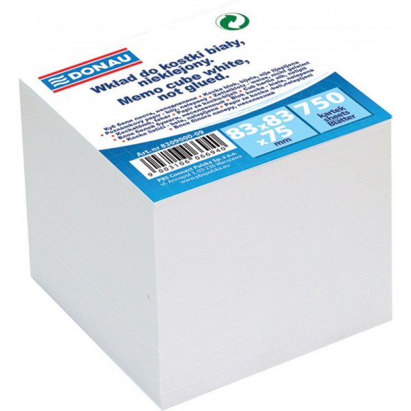Kostka papierowa Donau 83x83x75mm nieklejona biała