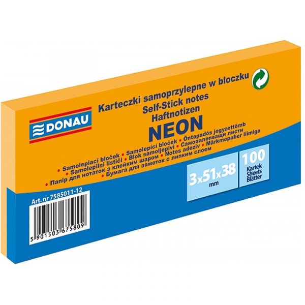 Karteczki Donau 38x51mm neon pomarańczowe (3x100)