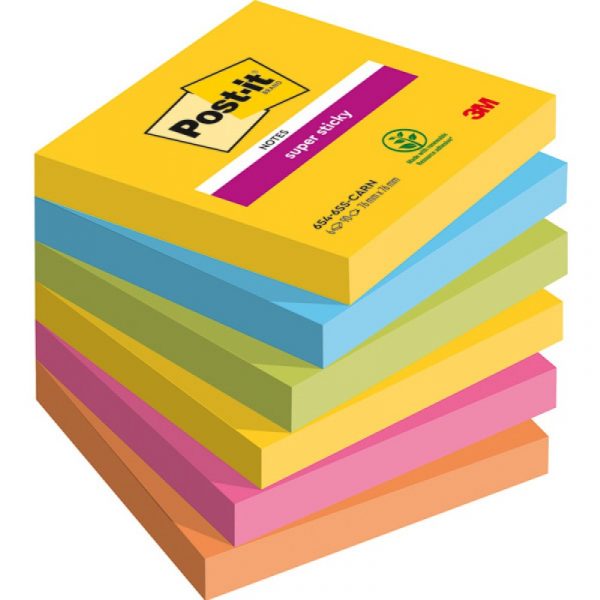 Karteczki Post-it Super Sticky 76x76mm (654-SS-CARN) 5 kolorów (6x90)