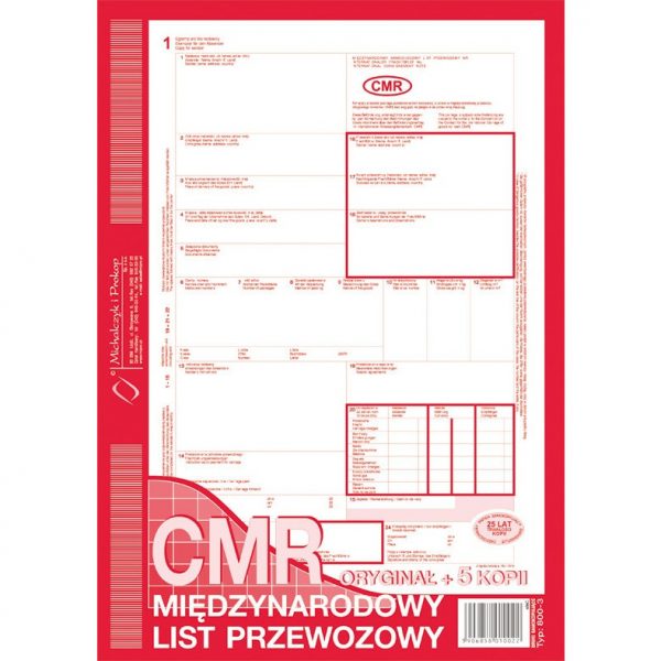 CMR MIĘDZYNARODOWY LIST PRZEWOZOWY A4 (O+5K)