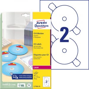 ETYKIETY A4 AVERY CD/DVD BIAŁE BŁYSZCZĄCE (25)