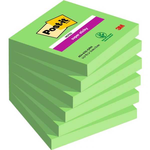KARTECZKI POST-IT SUPER STICKY 76x76mm ZIELONE (6x90)