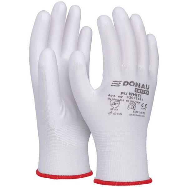 Rękawice Donau Safety PU White rozm.9 białe